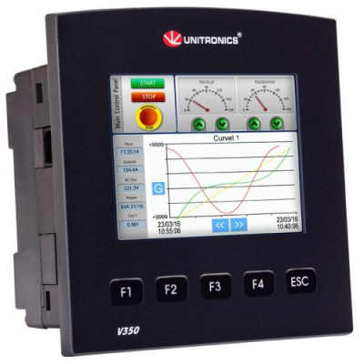 V350-J-TR34 Контроллер Vision экран 3.5 дюйма, вх./вых: 20DI, 2AI/DI, 8RO, 4TO High Speed, Плоская панель Unitronics