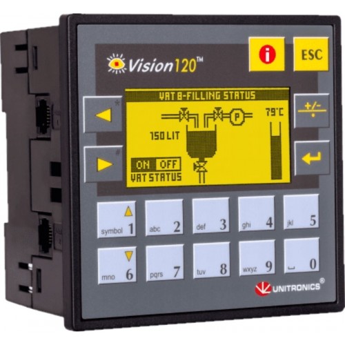 V120-22-UA2 Контроллер Vision экран 2.4 дюйма, вх./вых: 10DI, 2AI/DI/TC, 10TO, 2AO Unitronics